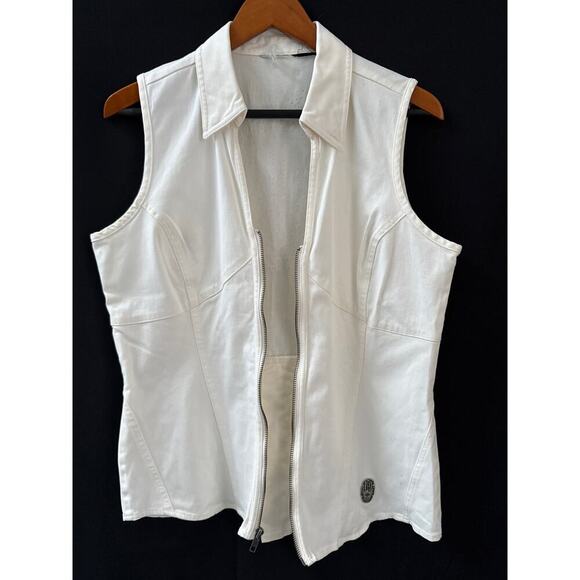 Women’s Harley Davidson White Zip up Vest w/Bedazzled Logo Sz XL - Picture 1 of 3